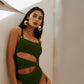 Vireous Peekaboo Style One Piece Solid Colour Swimsuit Resortwear