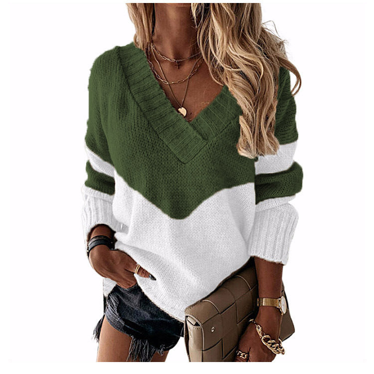 Vireous Deep V-Neck Geometric Women's Pullover