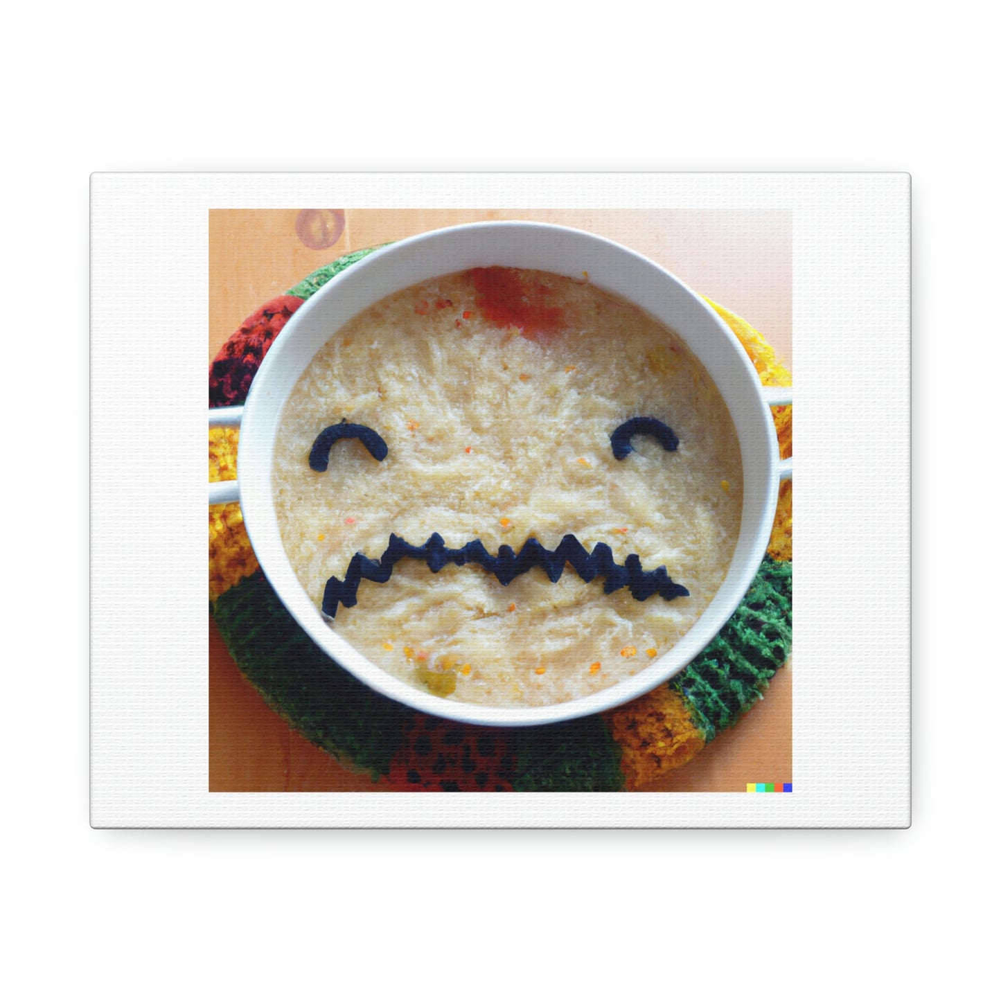 Bowl Of Soup With A Monster Face Digital Art 'Designed by AI' on Satin Canvas