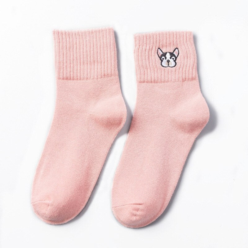 French Bulldog Women's Embroidered Socks