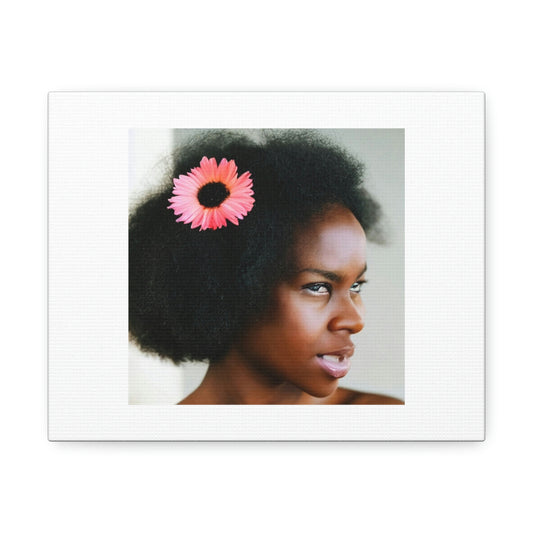 Black Girl With Flowers In Her Hair Digital Art 'Designed by AI' on Satin Canvas