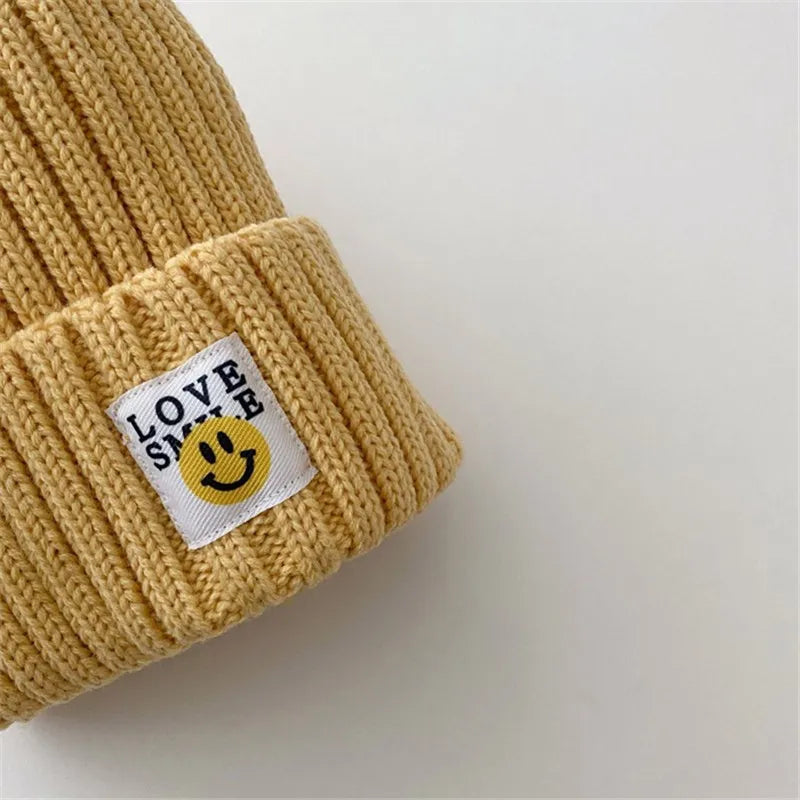 Baby Toddler Ribbed Knit Smile Face Beanie 'LOVE SMILE'