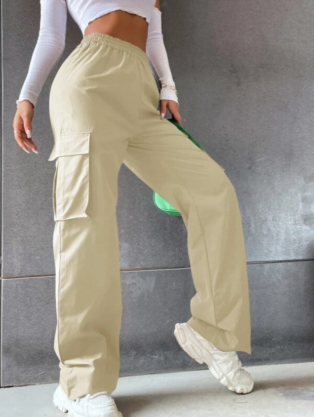 Vireous Beltless High Waist Women's Pants Loose Style Casual