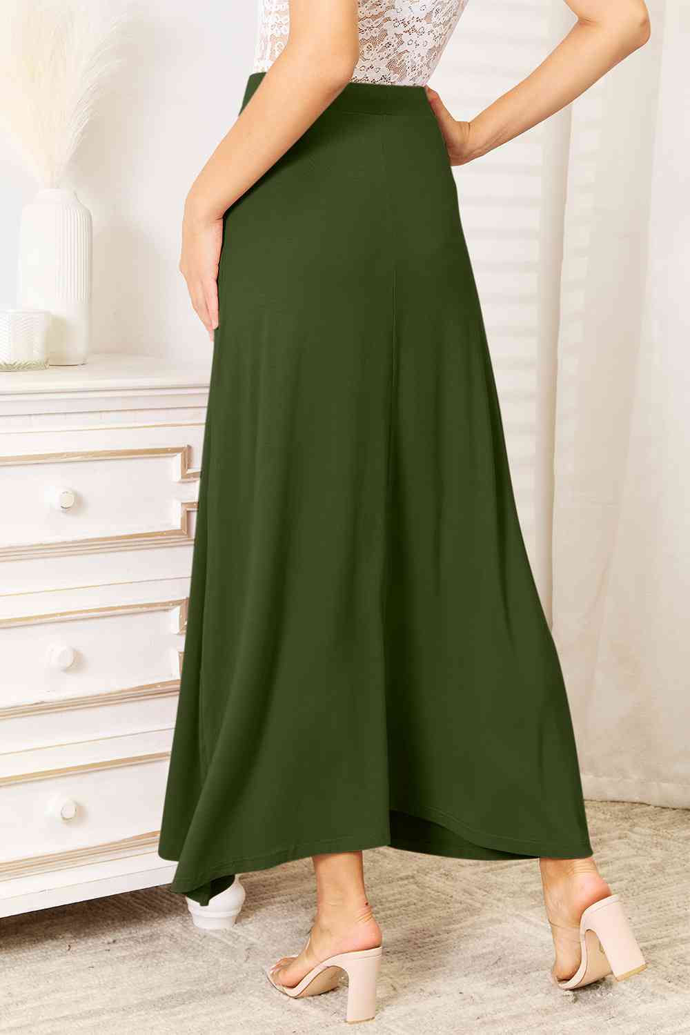 Vireous Full Size Soft Rayon Drawstring Waist Maxi Skirt