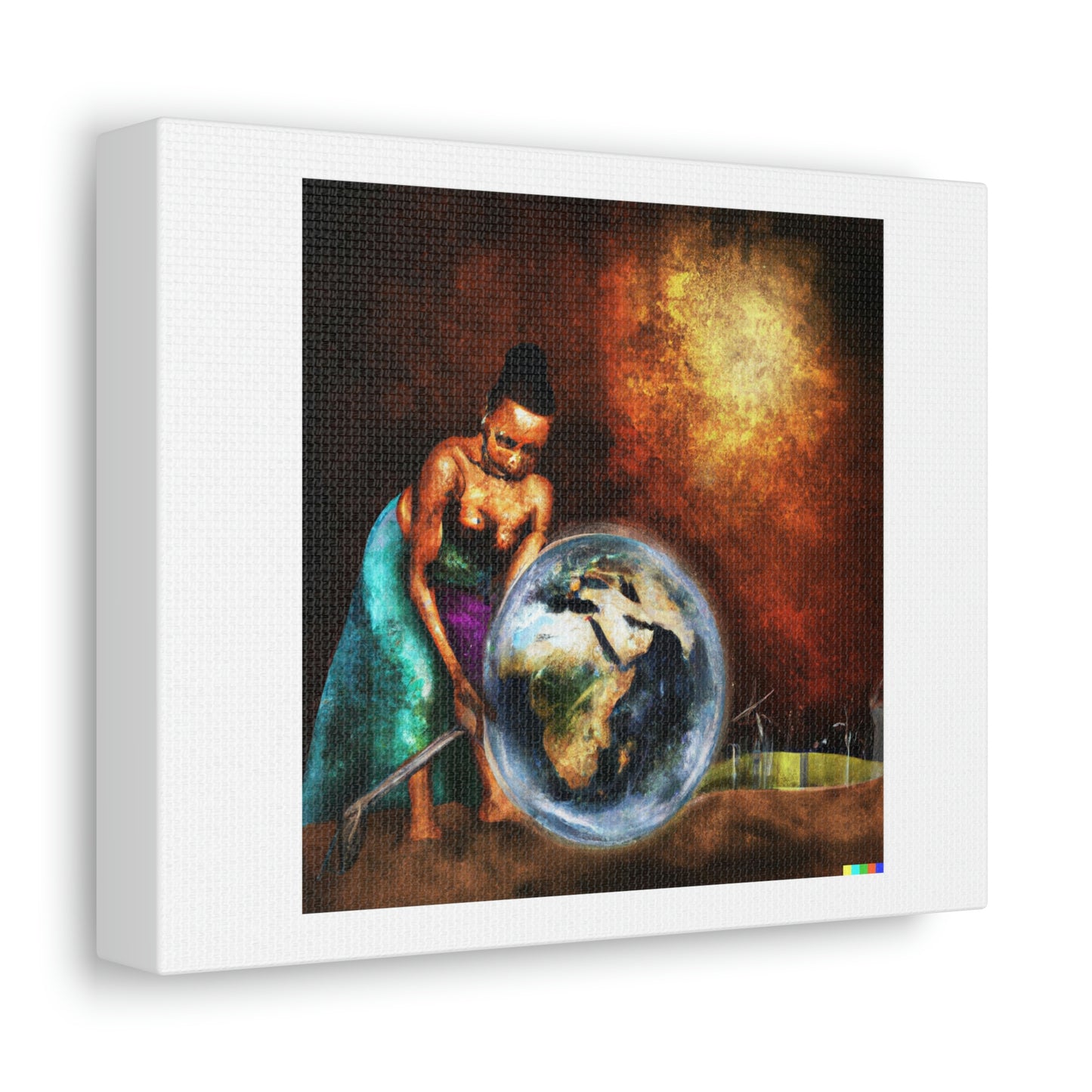 Woman Repairing The Planet Digital Art 'Designed by AI' on Satin Canvas