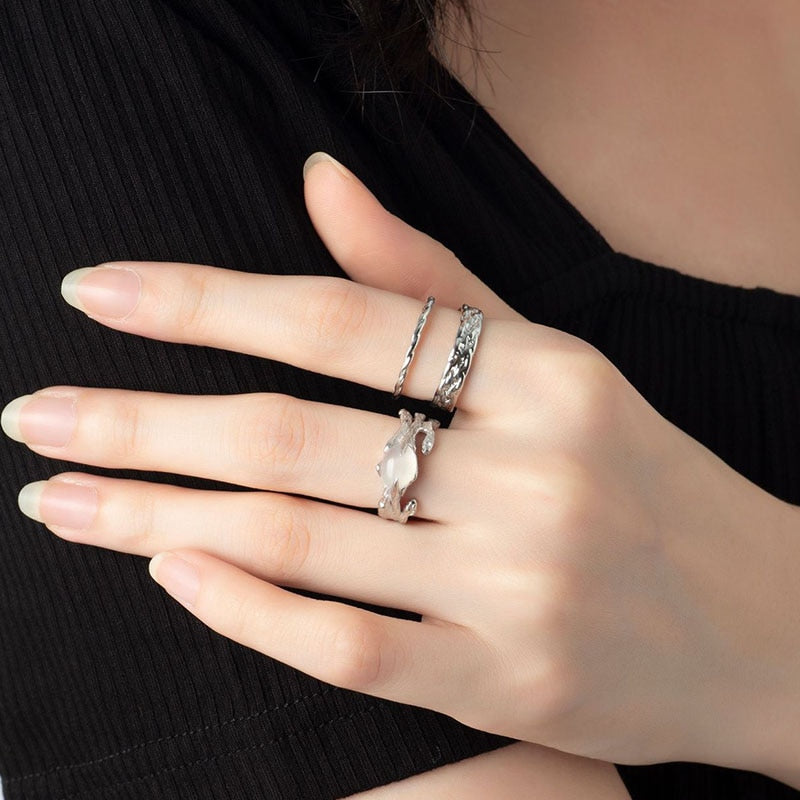 Sculpted Irregular White Agate Ring