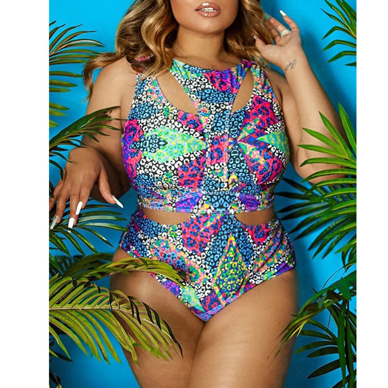 Vireous Large Size One Piece Printed National Colours Swimsuit