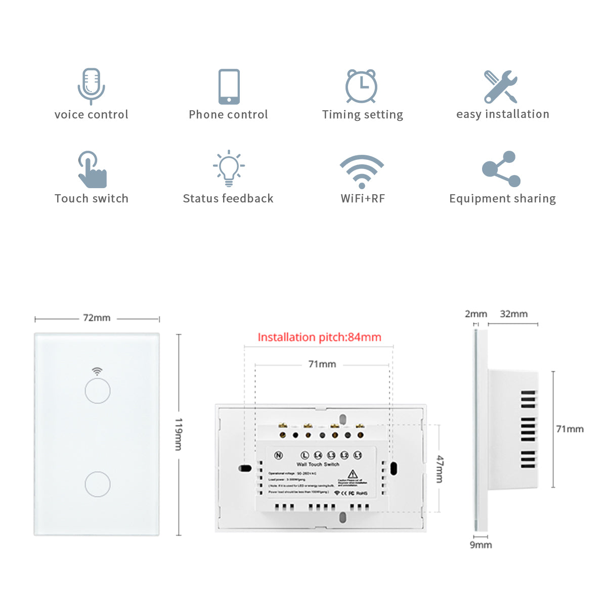 Tuya Smart Life Home House Virtual Assistant Wi-Fi Wireless Remote Wall Switch Voice Control Touch Sensor LED Light Switches Alexa Google Home 220V