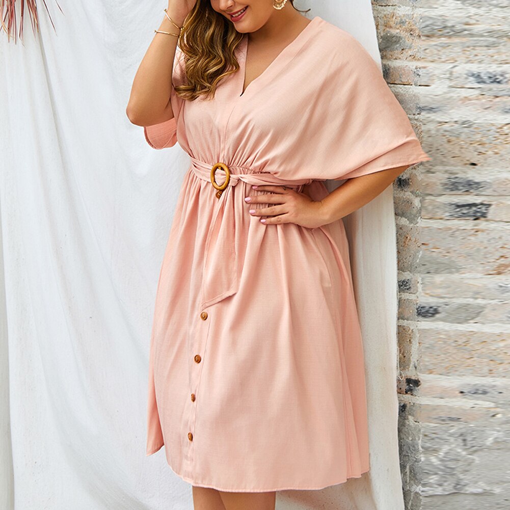 Vireous Full Sleeve V Neckline Plus Size Dress