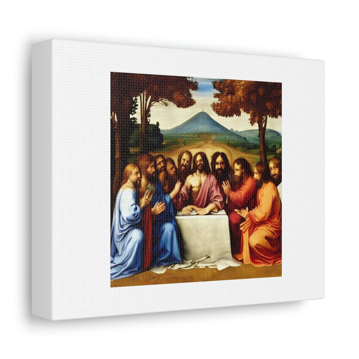 The Beatles And Jesus Christ Making A Song 'Designed by AI' on Satin Canvas