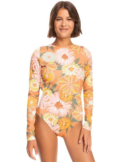 Tenglong Long Sleeve Backless Women's Surfing Suit Flower Print