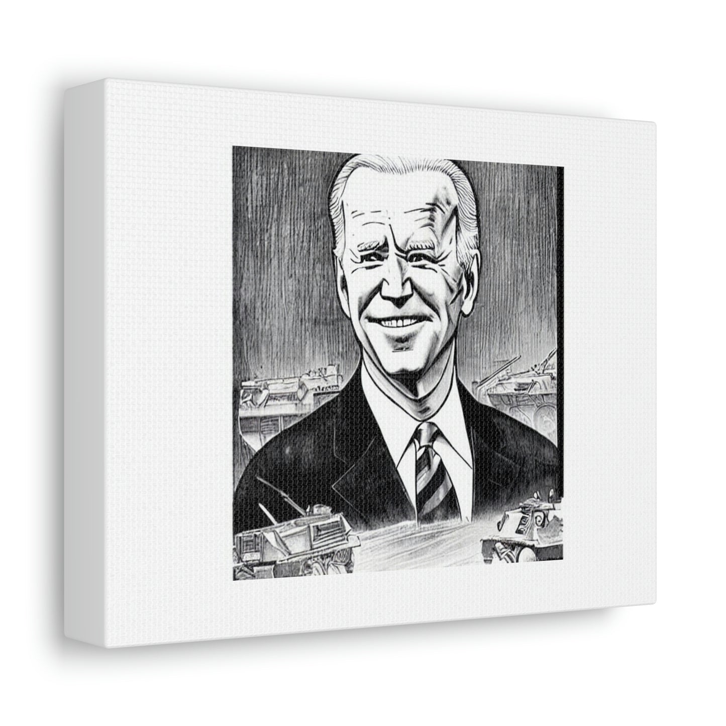 Joe Biden Sending In The Tanks Digital Art 'Designed by AI' on Satin Canvas