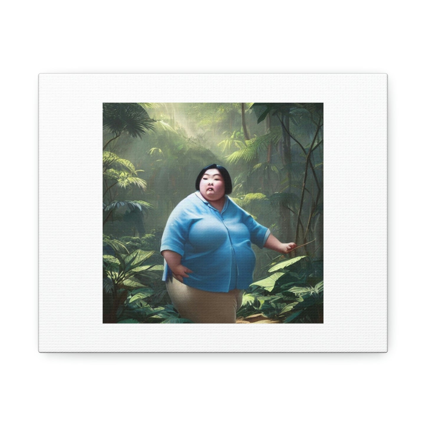 Fat Asian Woman In A Light Blue Shirt Digital Art 'Designed by AI' on Canvas