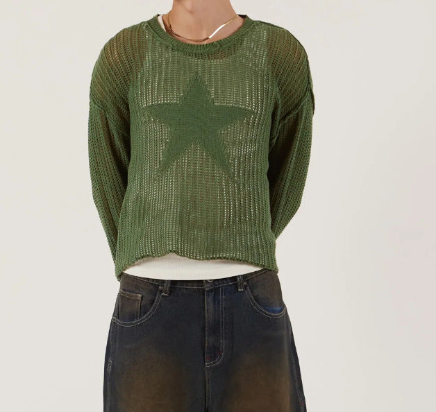 Women's Five-Pointed Star Hollowed Out Sweater Loose Casual Pullover