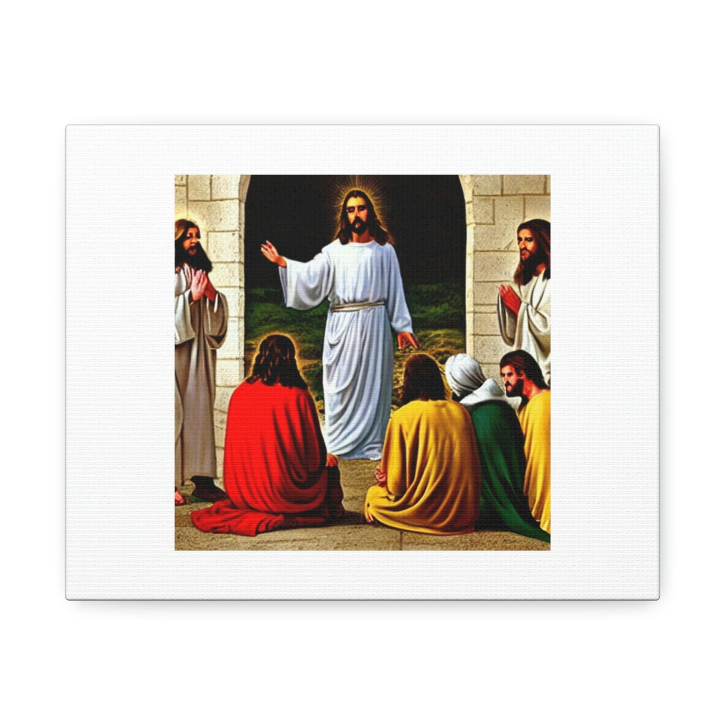 Jesus Hanging Out With Jesus Digital Art 'Designed by AI' on Satin Canvas