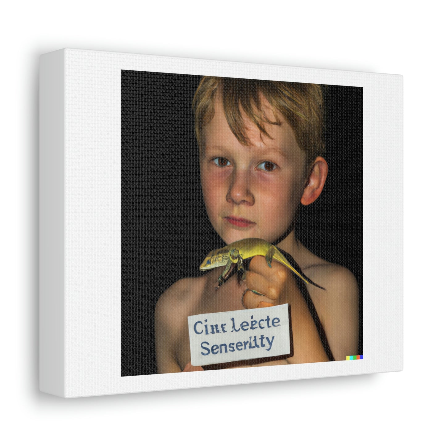 Boy Bitten By a Lizard With a Message for 21st Century Society 'Designed by AI' Print on Canvas