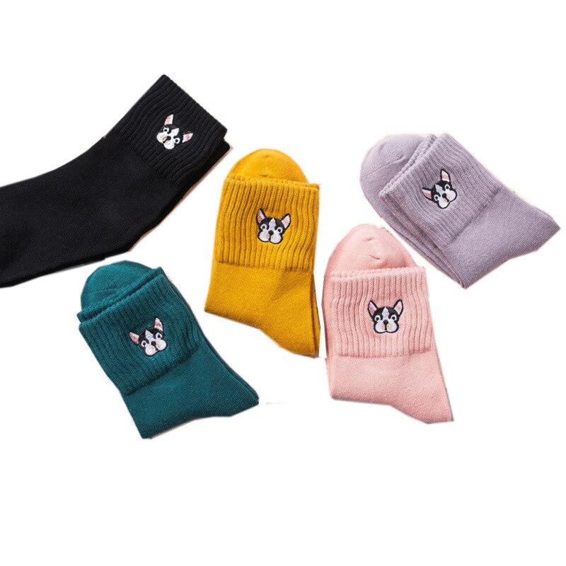 French Bulldog Women's Embroidered Socks