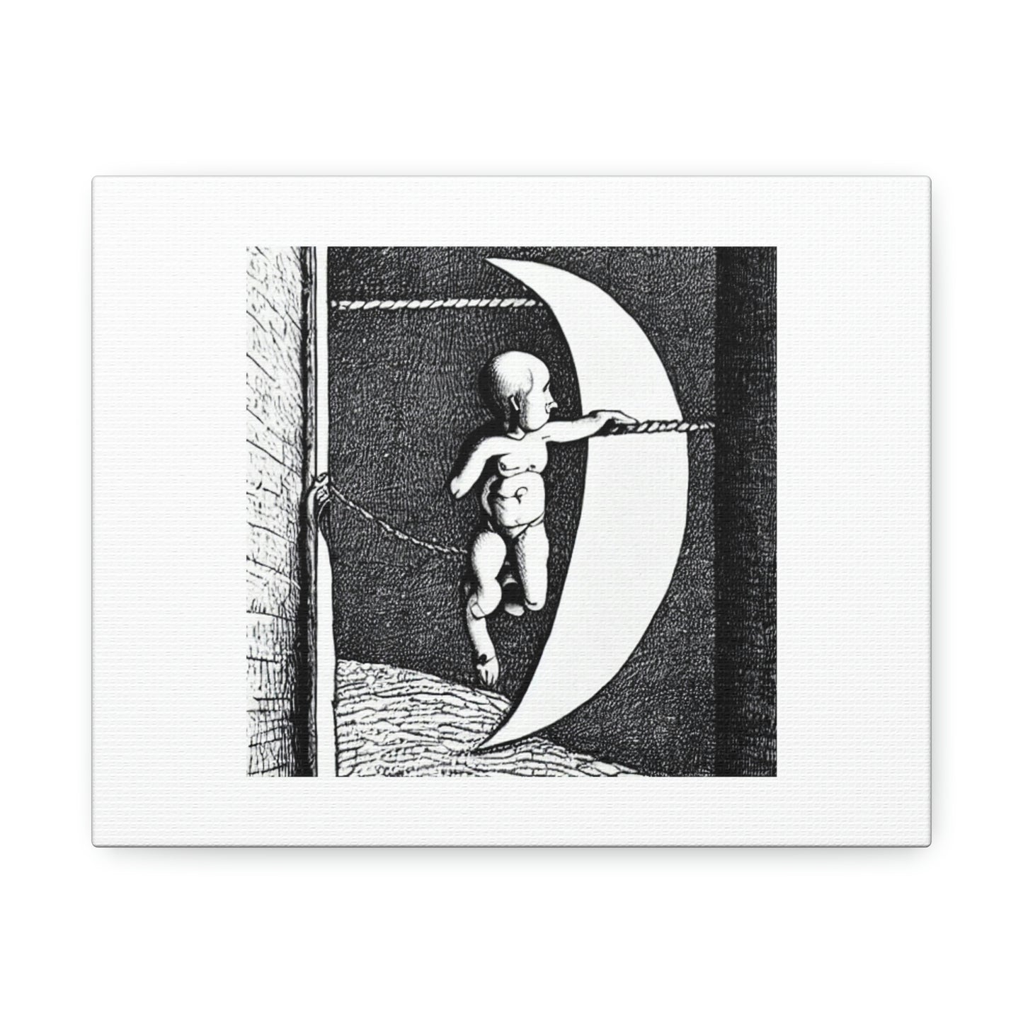 Sad Boy Hanging From Wedge Of The Moon With A Rope Digital Art 'Designed by AI'