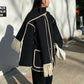 Vireous Faux Cashmere Splice Overcoat with Scarf, Multi Colours
