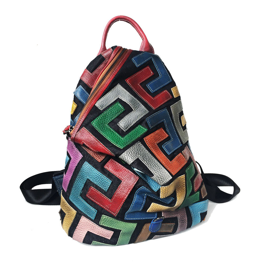 Genuine Leather Geometric Colours Backpack