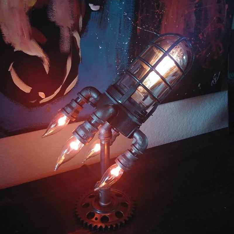 Vintage Steampunk Rocket Table Statement Lamp