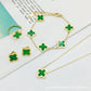 Four Leaf Flower Necklace Earrings Bracelet Set, Titanium