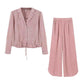Vireous Women's Loose Fit V-Neck Pyjamas Set