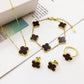 Four Leaf Flower Necklace Earrings Bracelet Set, Titanium
