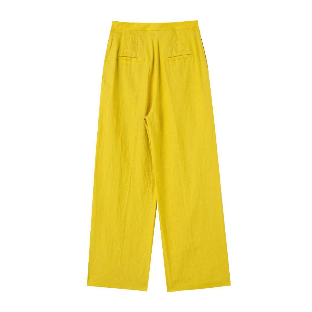 Vireous Vivid Yellow Linen Dress Shirt and Casual Pants Suit