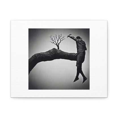 Man Fighting A Tree Climate Action Digital Art 'Designed by AI' on Satin Canvas