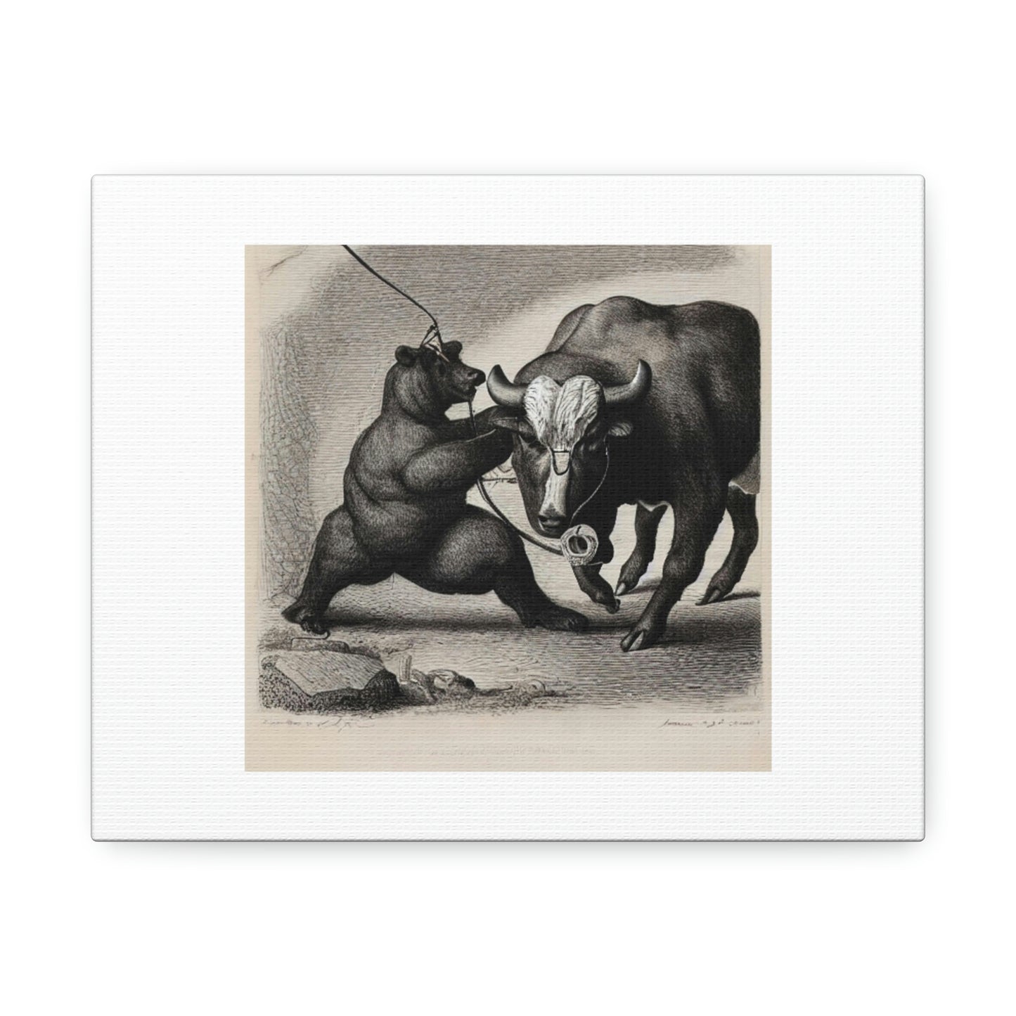 Bear Pulling A Bull By Its Nose Digital Art 'Designed by AI' Stretched Canvas