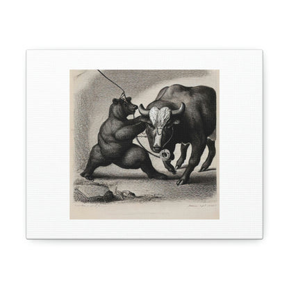 Bear Pulling A Bull By Its Nose Digital Art 'Designed by AI' Stretched Canvas