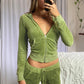 Women's Velvet Full-Zip Crop Top Retro Hoodie