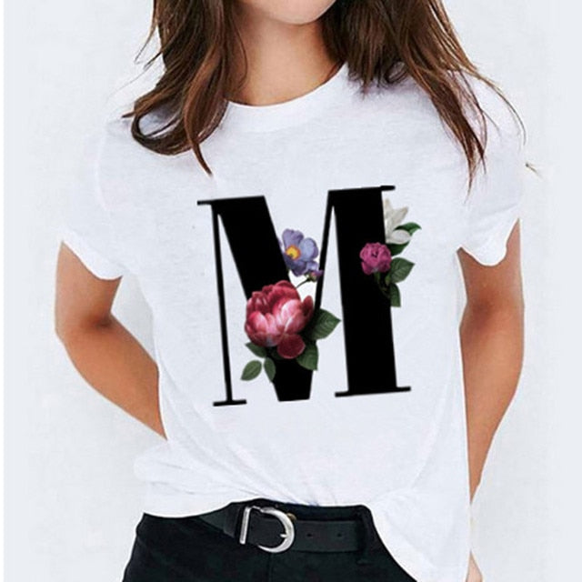 Choose Your Initial! 26 Letter Printed Women's T-Shirts