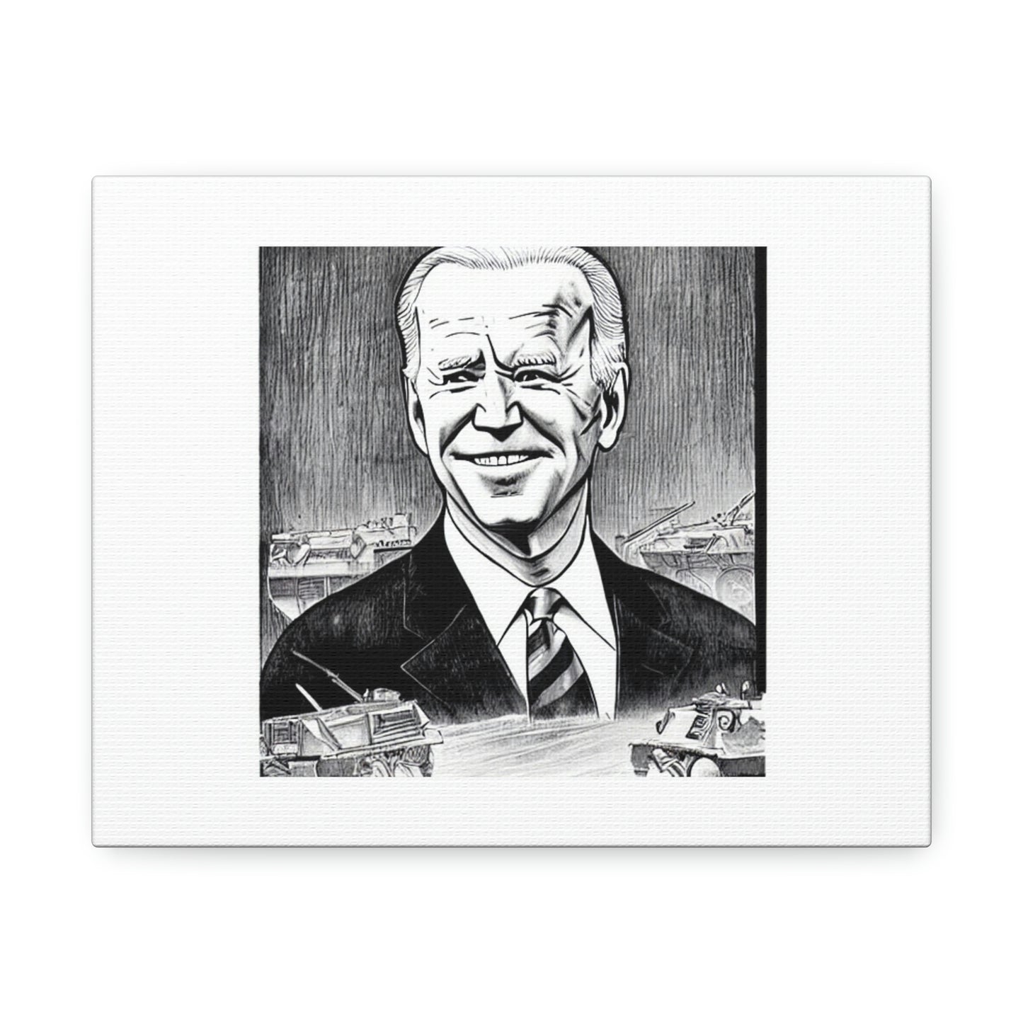 Joe Biden Sending In The Tanks Digital Art 'Designed by AI' on Satin Canvas