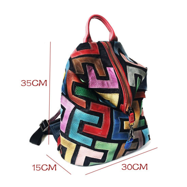 Genuine Leather Geometric Colours Backpack