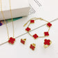 Four Leaf Flower Necklace Earrings Bracelet Set, Titanium