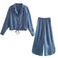 Vireous Women's Loose Fit V-Neck Pyjamas Set