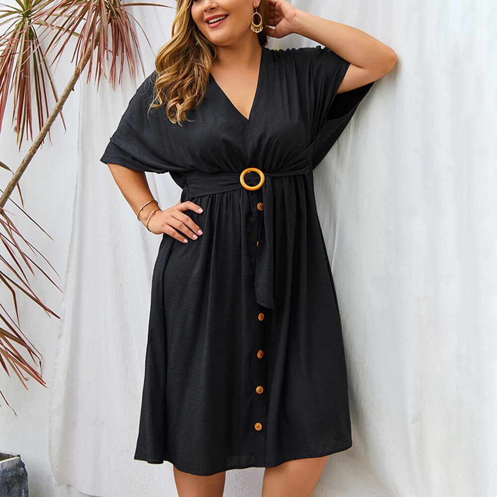 Vireous Full Sleeve V Neckline Plus Size Dress