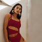 Vireous Peekaboo Style One Piece Solid Colour Swimsuit Resortwear