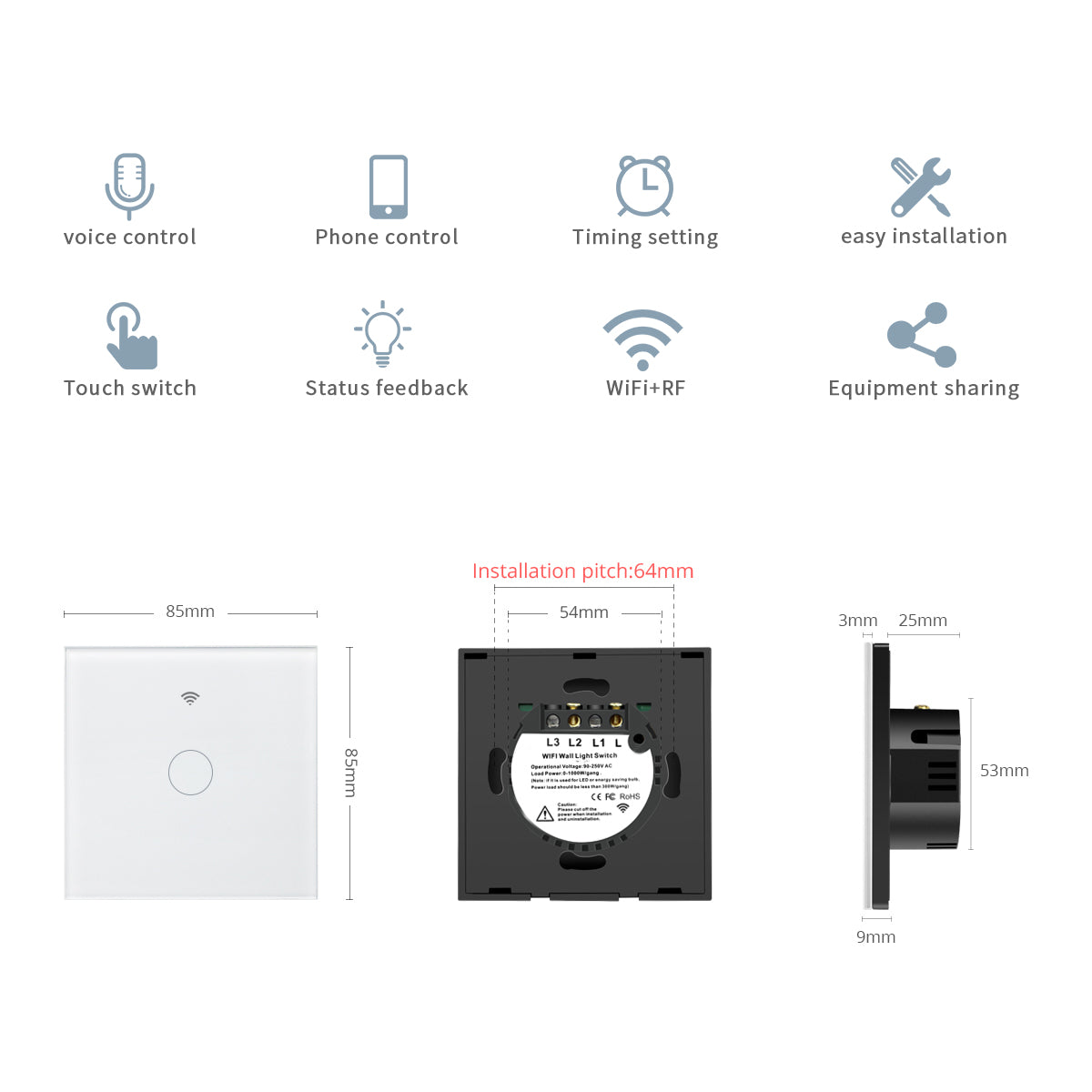 Tuya Smart Life Home House Virtual Assistant Wi-Fi Wireless Remote Wall Switch Voice Control Touch Sensor LED Light Switches Alexa Google Home 220V