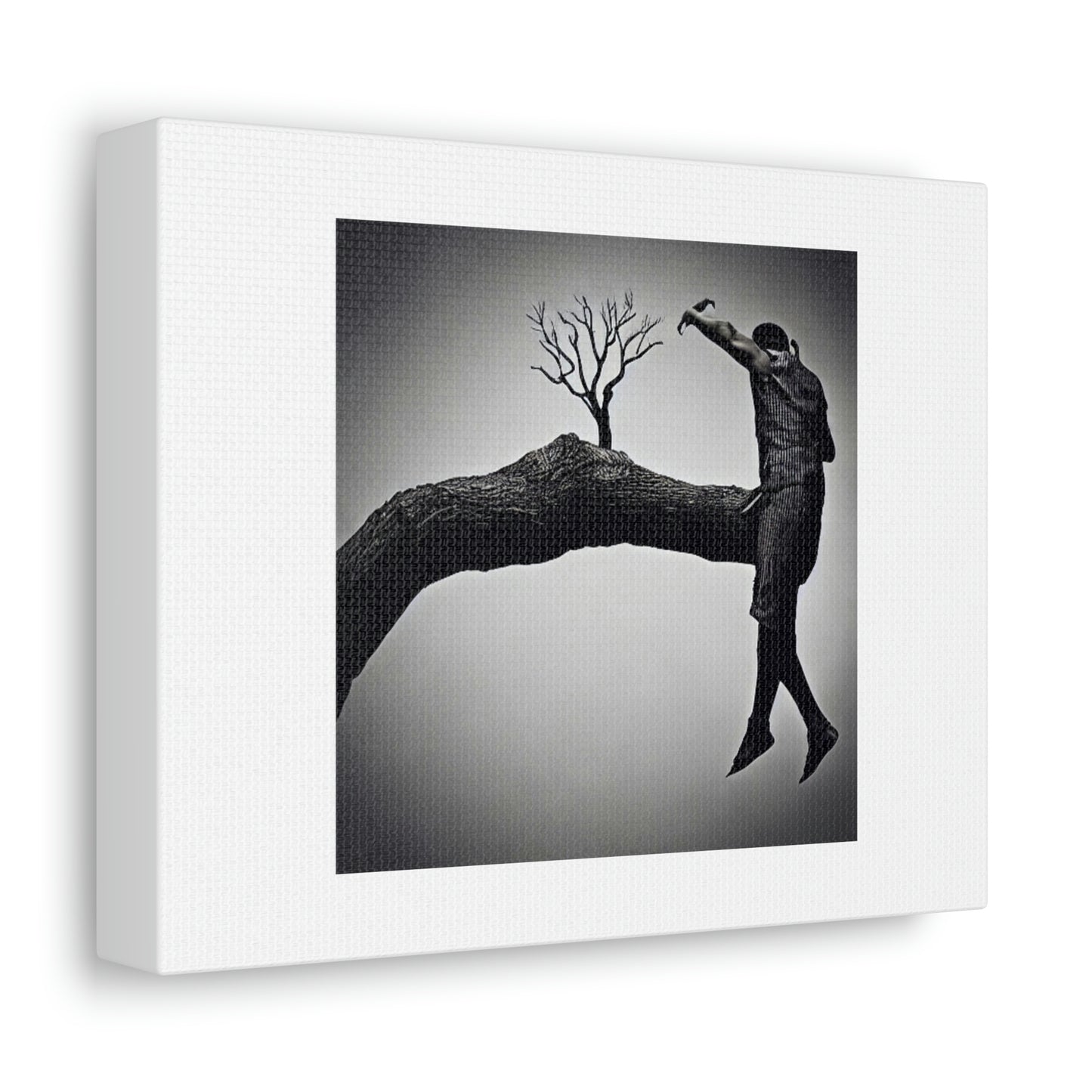 Man Fighting A Tree Climate Action Digital Art 'Designed by AI' on Satin Canvas