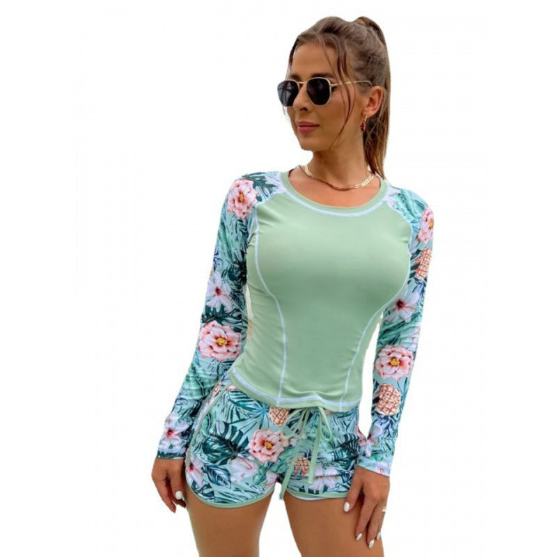 Vireous Floral Long Seeved Women's Wetsuit Set With Separate Boxer Shorts