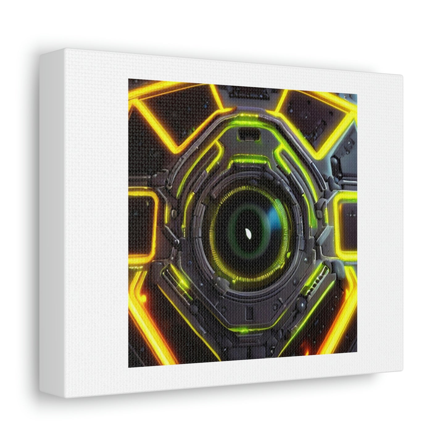 Cybernetic Security Shield With Cybernetic Human Eye Digital Art 'Designed by AI' on Satin Canvas