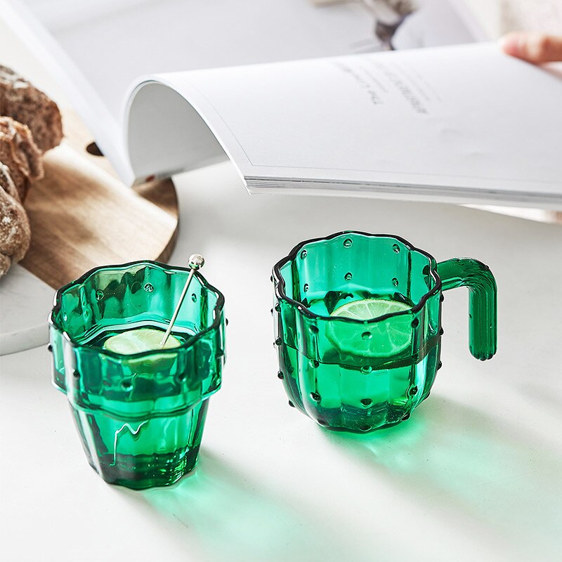 Nordic Cactus Design Stackable Glass Mug Table Art Set