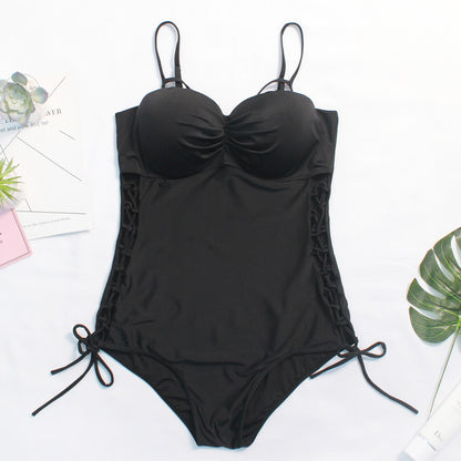 Vireous Large Size Solid Colour One Piece Swimsuit