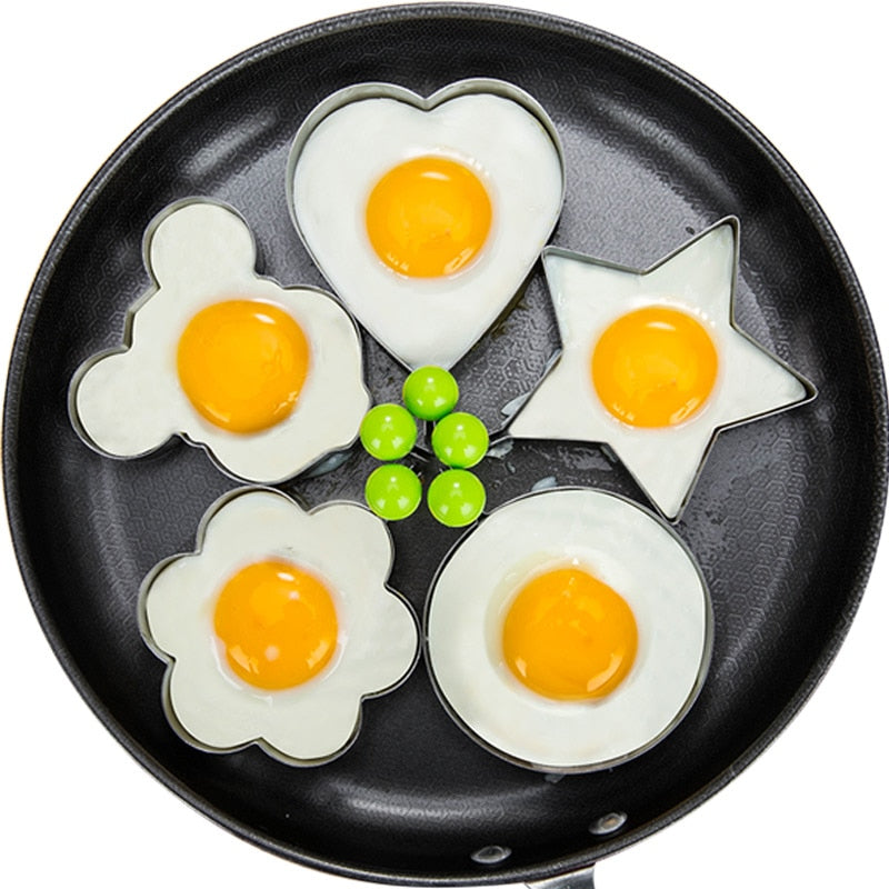 Ailihu® Stainless Steel Five-Style Fried Egg and Pancake Shaper Omelette Mould Frying Egg Cooking Accessories