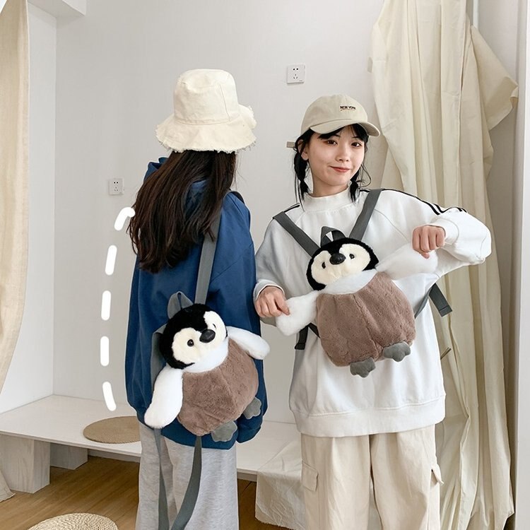 Cute Penguin Plush Bag Plush Shoulder Bag Animal Backpack Travel Handbag Gift