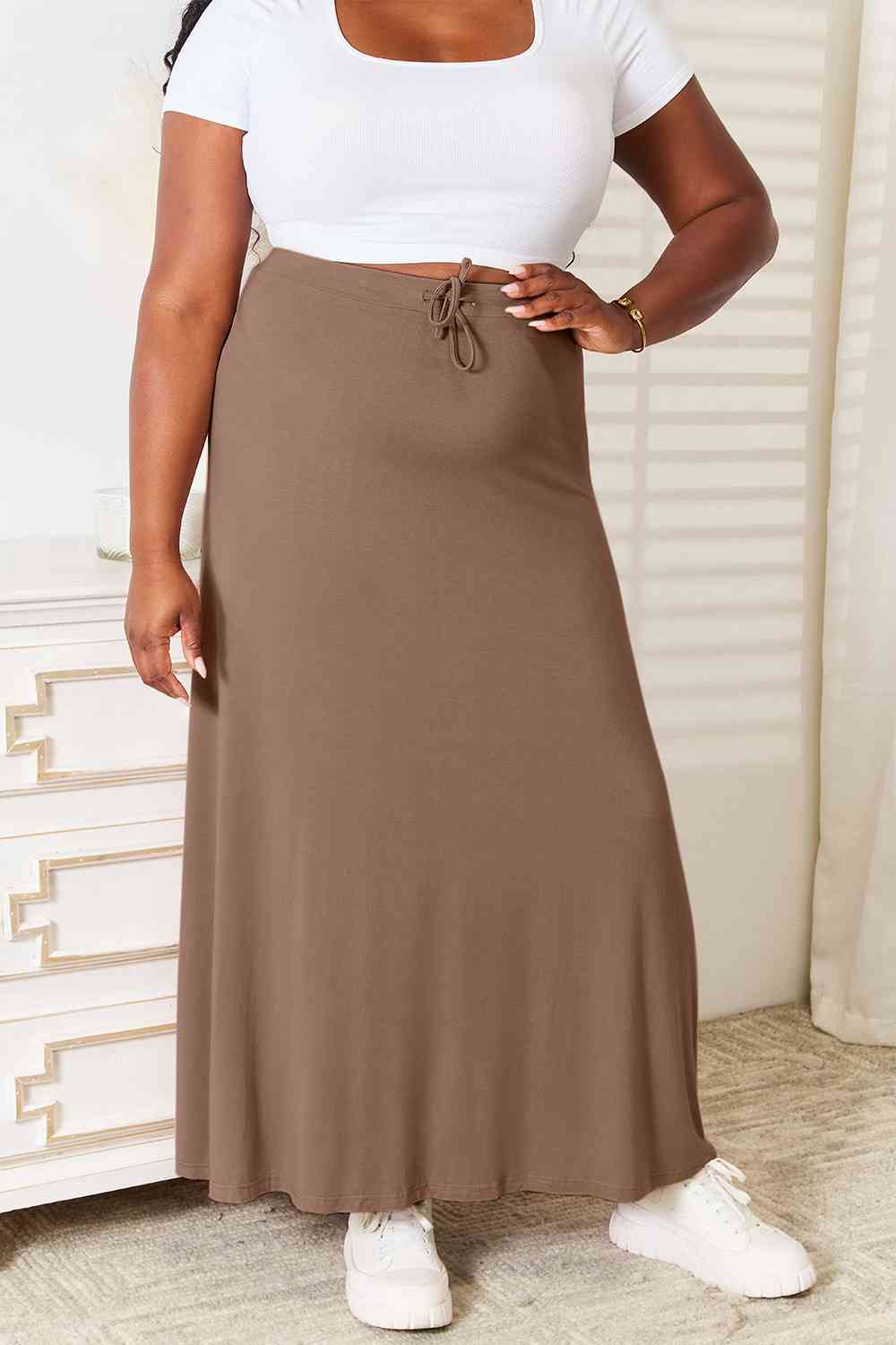 Vireous Full Size Soft Rayon Drawstring Waist Maxi Skirt