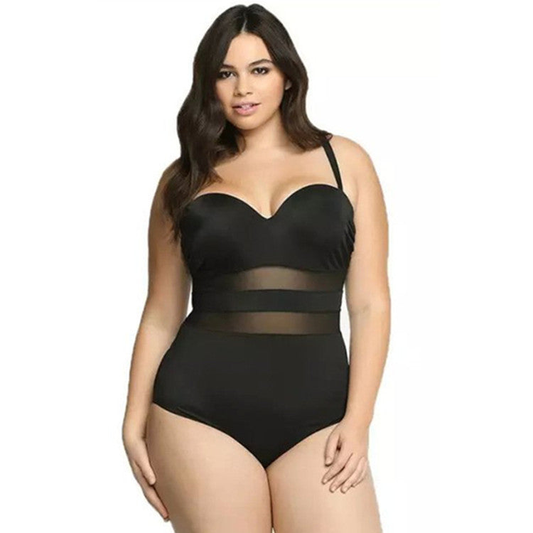 Vireous Large Size One Piece Swimsuit Mesh Stitching Steel Support Bikini